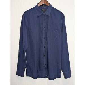 Nordstrom Men's Shirt XL Dark Blue Trim Fit Non-Iron Long Sleeve Button Down